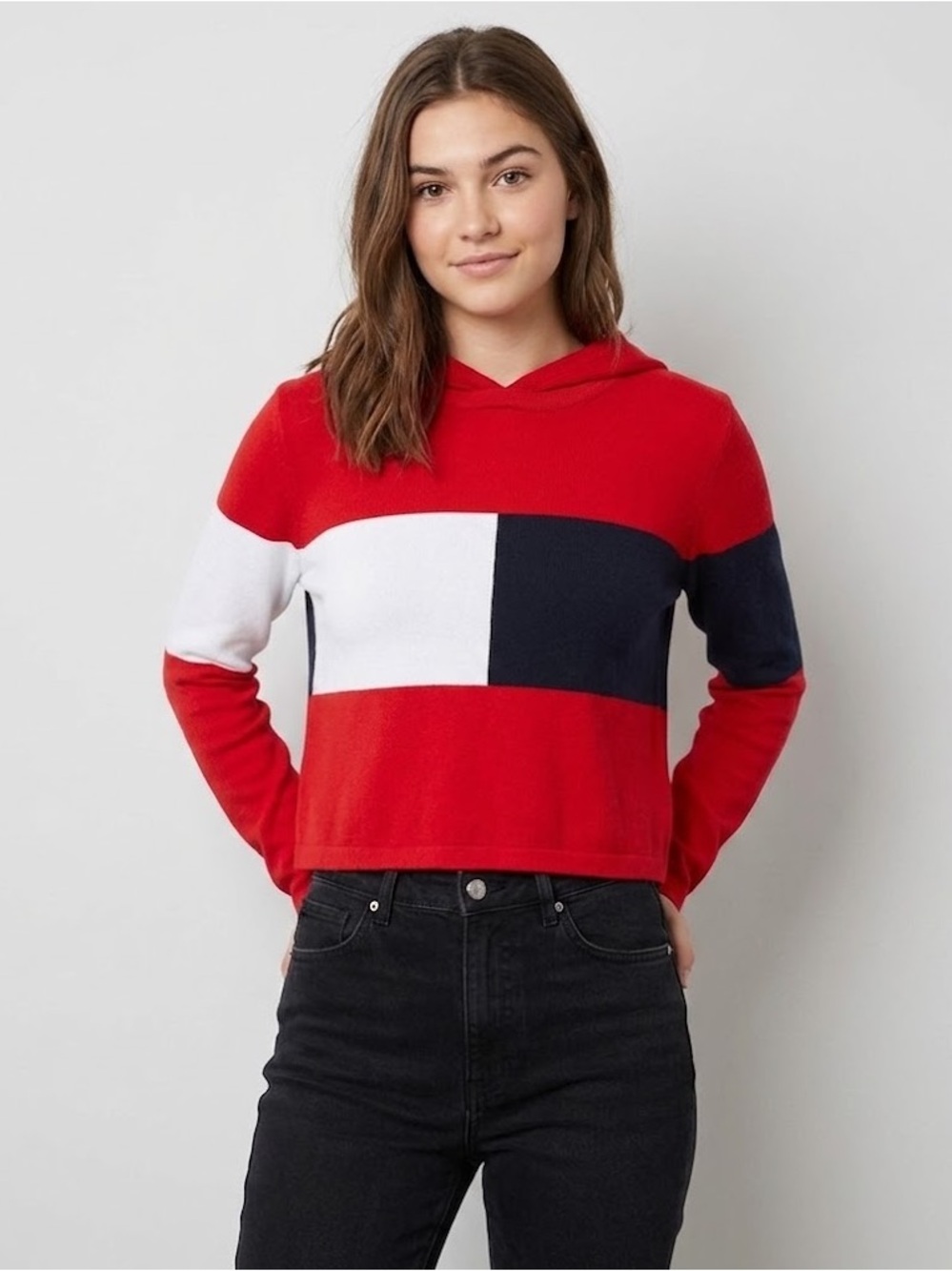 Tommy Hilfiger Denim Red, White, and Blue Hoodie Sweater, size medium